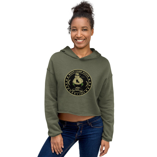 Women Premium Big Boy Records Logo Crest Crop Hoodie