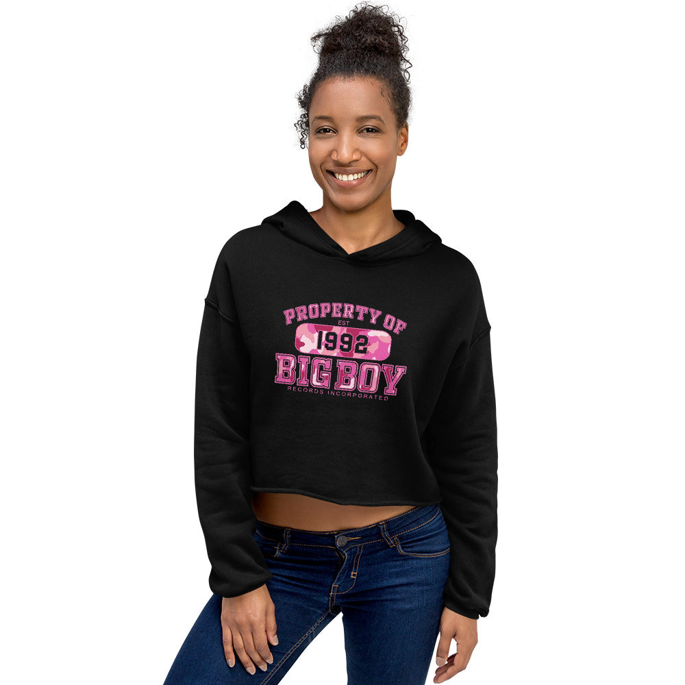 Women's Premium Property Of Big boy Records Pink Crop Hoodie
